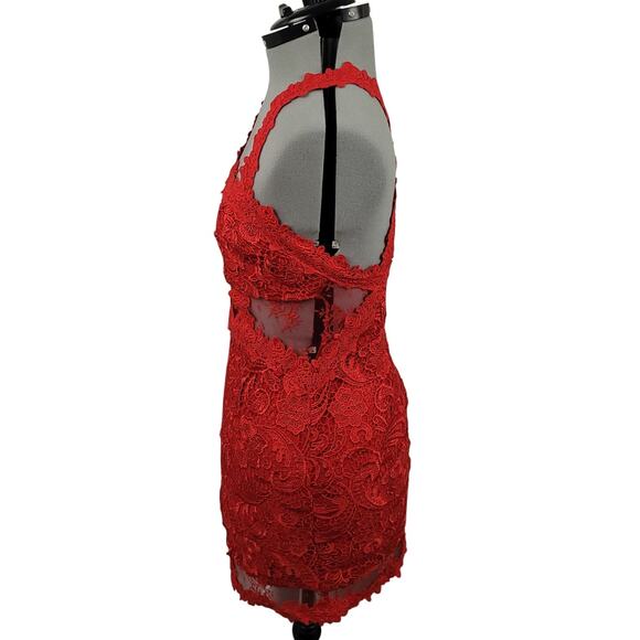 Venus Women's Cross Strap Lace Midi Dress Sz 8 Embroidered Empire Waist Red EUC - Picture 3 of 16